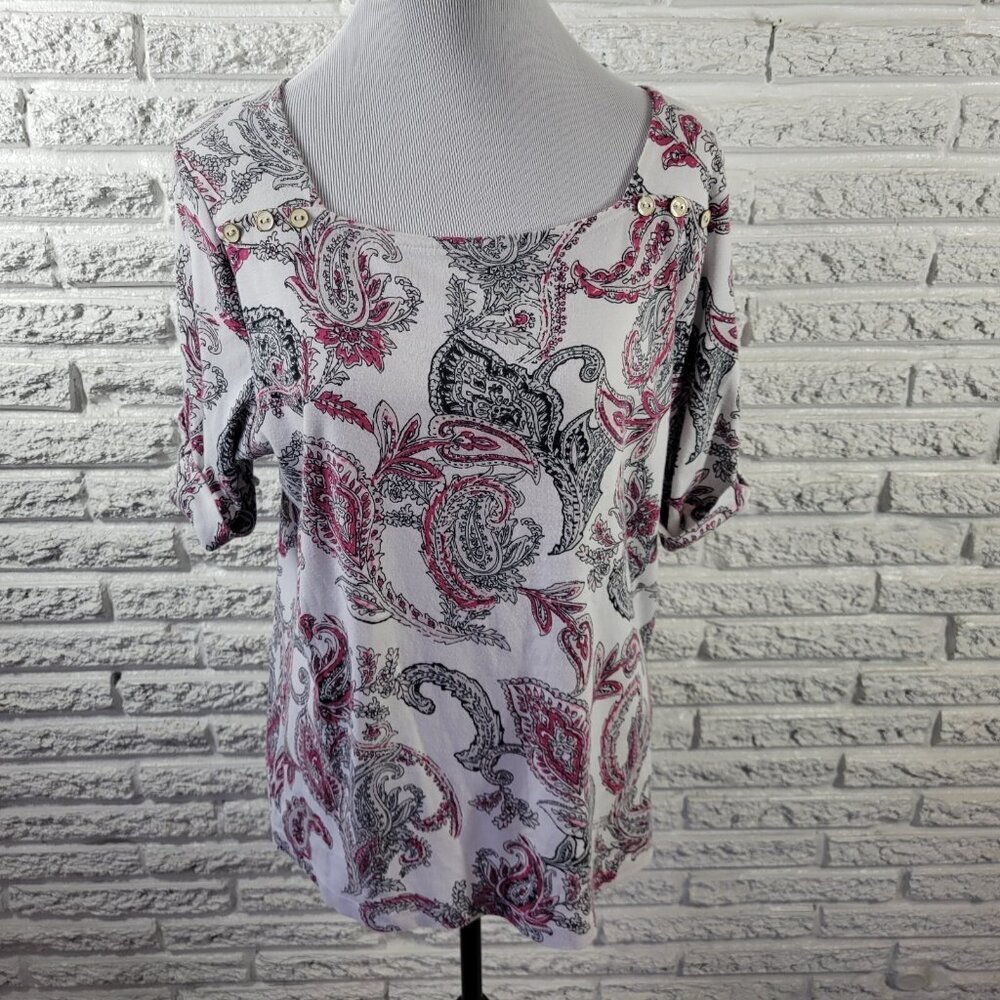 Croft Barrow Womens Top Extra Large Tee Roll Tab Sleeve Cotton Pink PAI30E